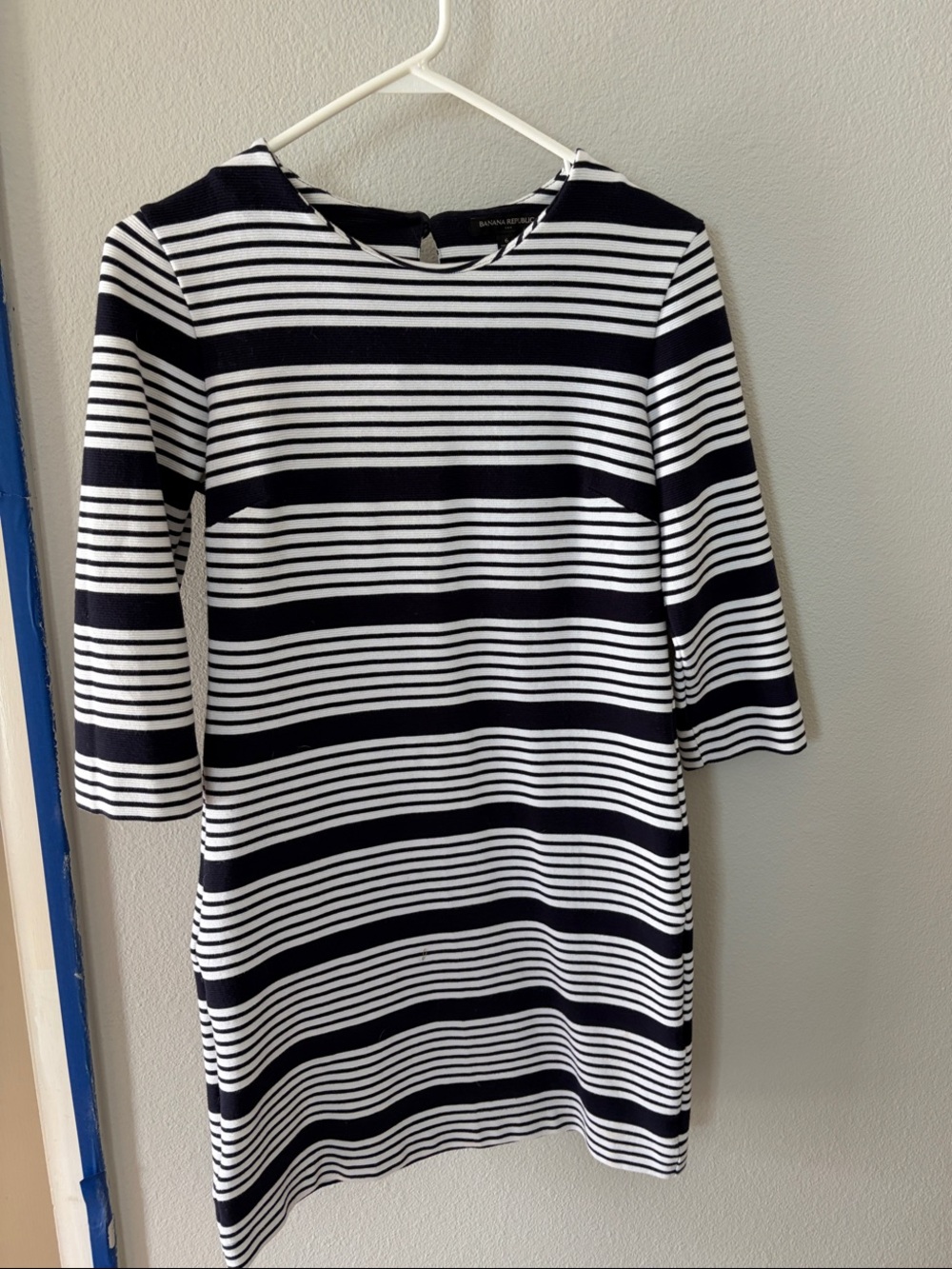 Banana Republic Navy & White Striped Mini Dress, 3/4 sleeves